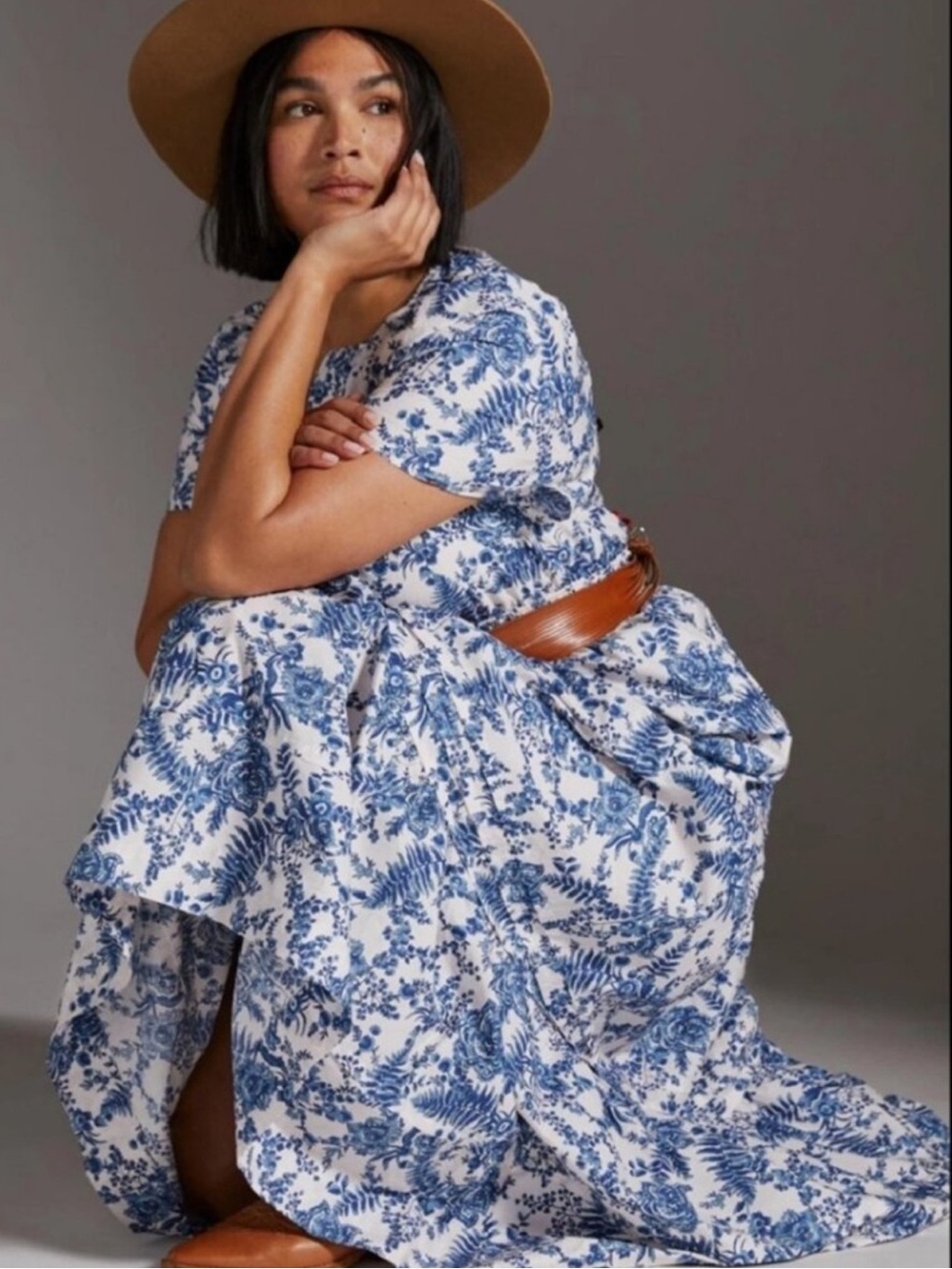 Anthropologie Somerset Tiered Maxi Dress Floral Blue